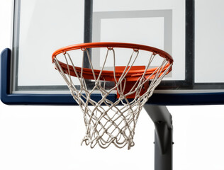Isolated Basketball Hoop Closeup on White Background Showcasing Vibrant Orange Rim and Crisp White Net - Symbol of Success