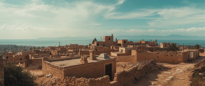 North African village at dawn with views of the Mediterranean Sea