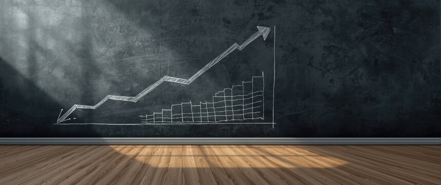 Blackboard illustration showing increase and decrease graph