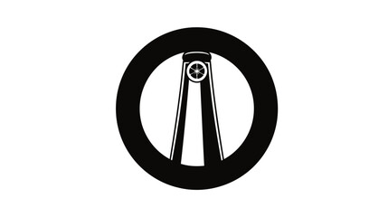 Stylized black and white tower or lighthouse beacon symbol with a star icon within a circular frame, modern abstract graphic