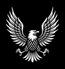 Obraz premium Royal bird emblem, eagle wearing crown, monochrome line art, symmetrical composition