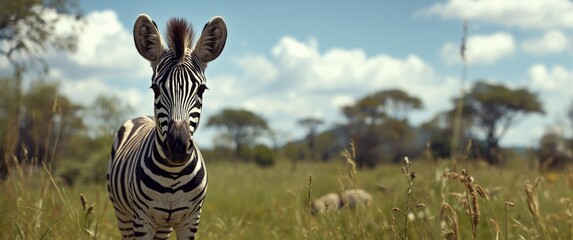 Fototapeta premium African plains zebra foal in the wild as a young animal