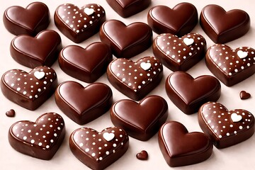 Fototapeta premium chocolate heart shaped candies on white surface