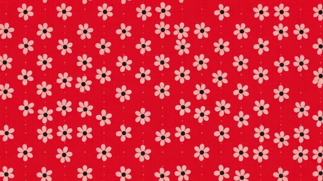 Red background with a repeating pattern of small white flowers