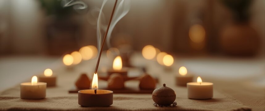 Home meditation altar with a Palasanta incense stick ignited