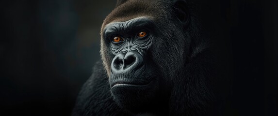 Obraz premium Male gorilla portrait close-up featuring dark background and prominent nose