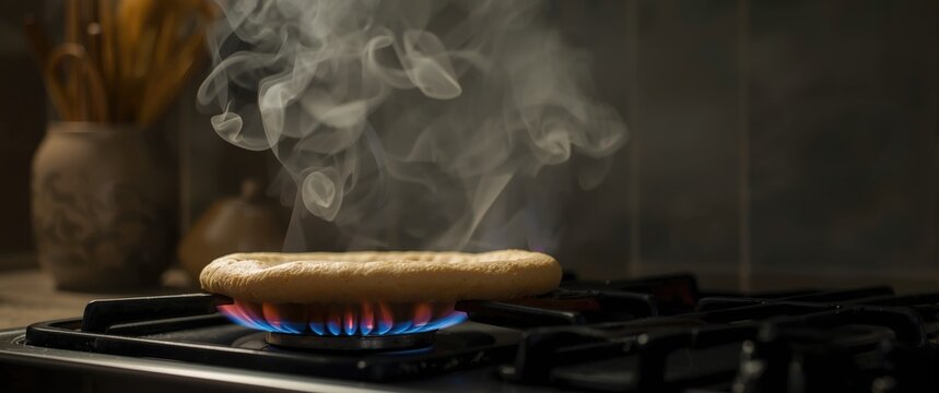 Making Wheat Roti Fulka by Blowing Hot Air Over Fire on Gas Stove