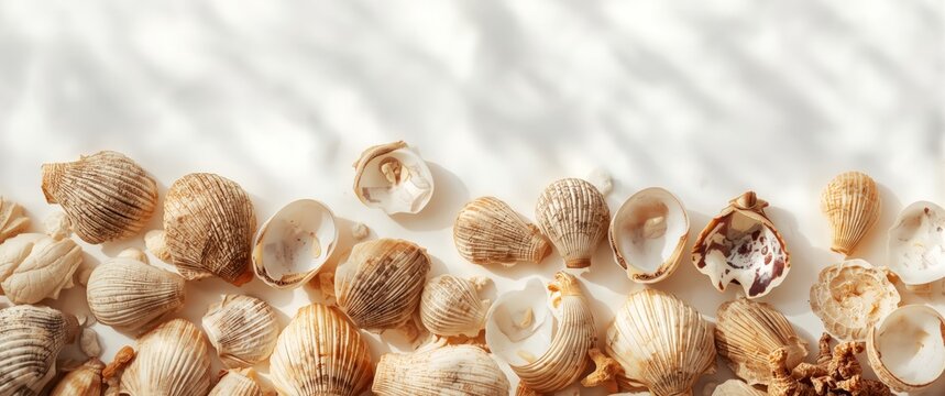 Clam shells on a white background