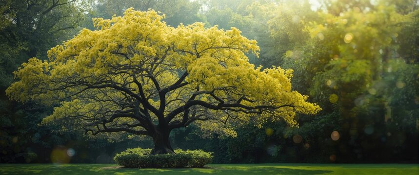 In Chiang Mai, Thailand, The Golden Tree from the Bignoniaceae family blossoms completely in April