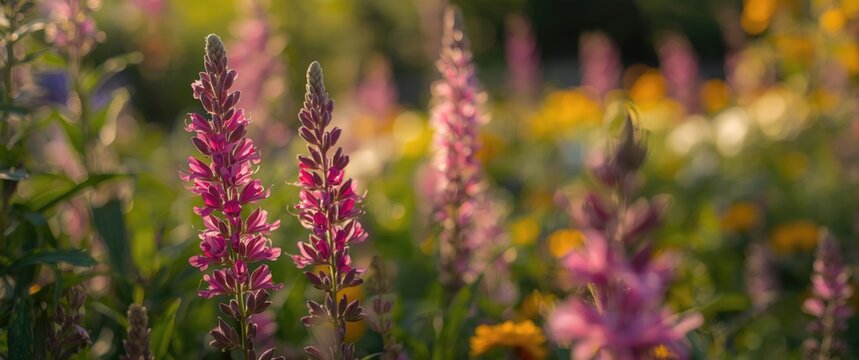 Pink salvia flowering in a summer garden setting