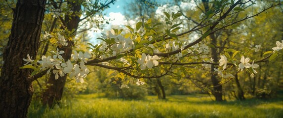 Forest scene with White Jasmine flowers on the tree