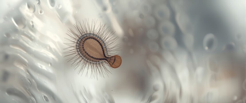 High power microscopic image of a Paramecium showing stained cilia around its edge