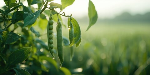 Obraz premium Pea pods on a pea plants in a garden, highlighting seasonal growth and agricultural maintenance