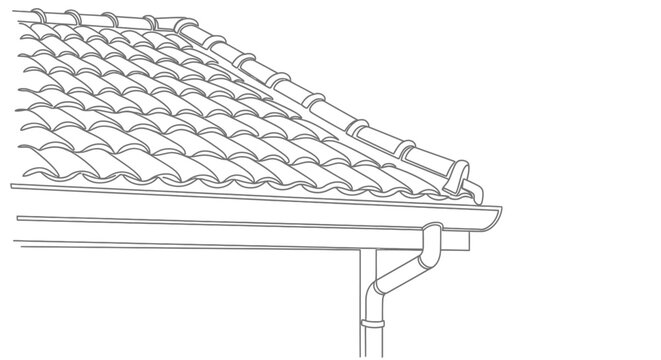 tilted roof with tiles and gutter
