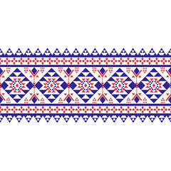 Ethnic Geometric Seamless Border Pattern in Blue and Red