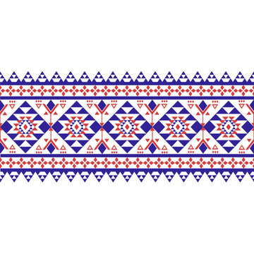 Ethnic Geometric Seamless Border Pattern in Blue and Red