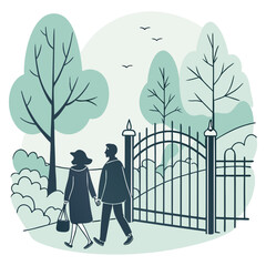 Walking Through Park Gate Holding Hands