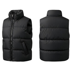 Puffer Vest Front and Back Views isolated on a transparent background black vest