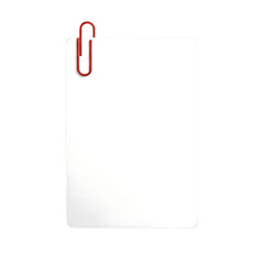 Red paperclip holding a blank note card isolated on a transparent background stationery