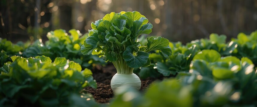 Harvest-ready Kohlrabi and green lettuce
