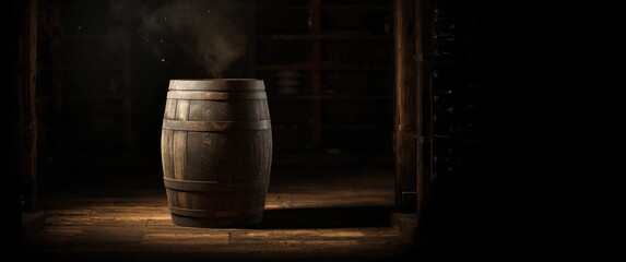 Softly lit wine barrel scene