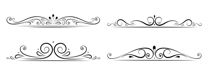 Fototapeta premium Calligraphic text divider, border, separator decor design. Hand drawn vector illustration. Wedding decorative elements. Set page dividers.