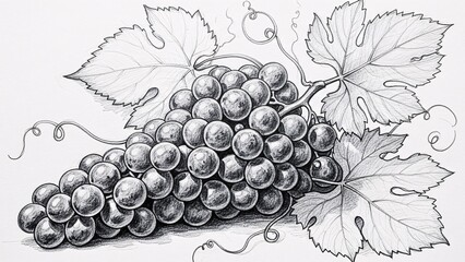 Grapes Botanical Line Drawing