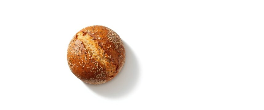 Healthy wheat bread in a spicy square shape against a clean white space backdrop