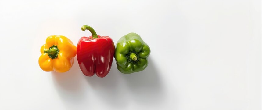 Healthy food options featuring fresh vegetables and peppers on a white background
