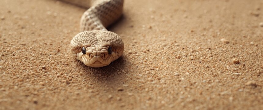 Detailed portrait of Cerastes cerastes, also known as the Saharan Horned Viper or Desert Horned Viper