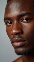 Obraz premium Close-up portrait of a West African male model with detailed skin texture.