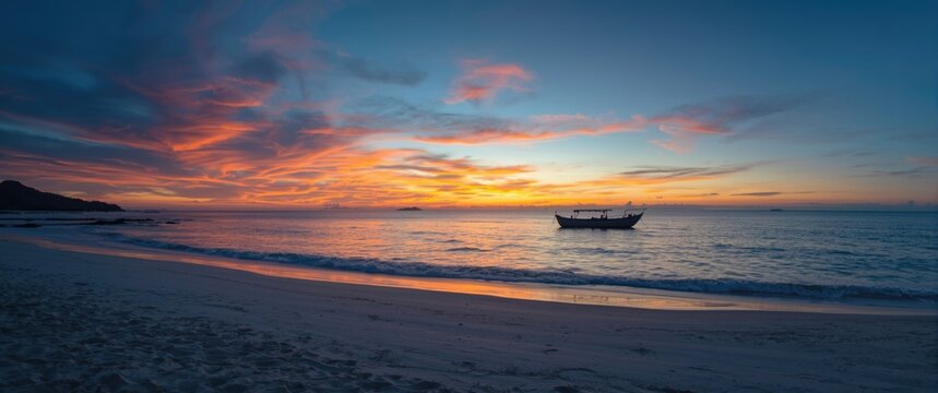 Scenic Phu Quoc beach sunset featuring colorful sky and rolling sea