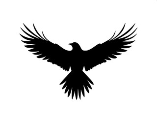 Obraz premium Crowned eagle head and wings logo, black ink vector, detailed feather cuts