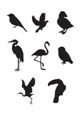 Set of birds, collection of bird silhouettes