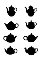 Set of teapot silhouettes, flat vector illustration