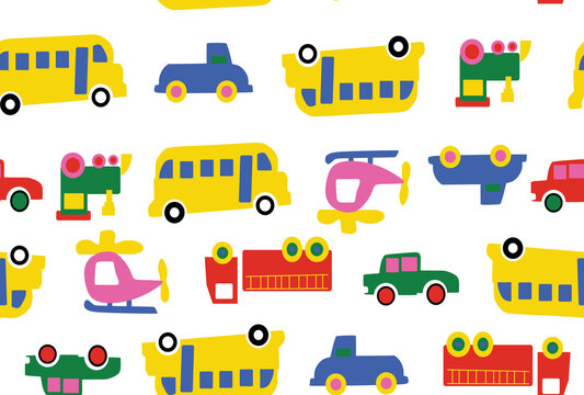 cute transportation seamless pattern for kids, hand drawing colorful wallpaper background