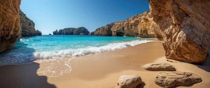 Travel photo of beach and blue water. Landscape and nature scene