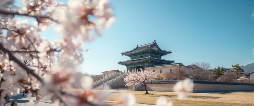 South Korea Seoul Gyeongbokgung Palace design for family sky travel building architecture blue