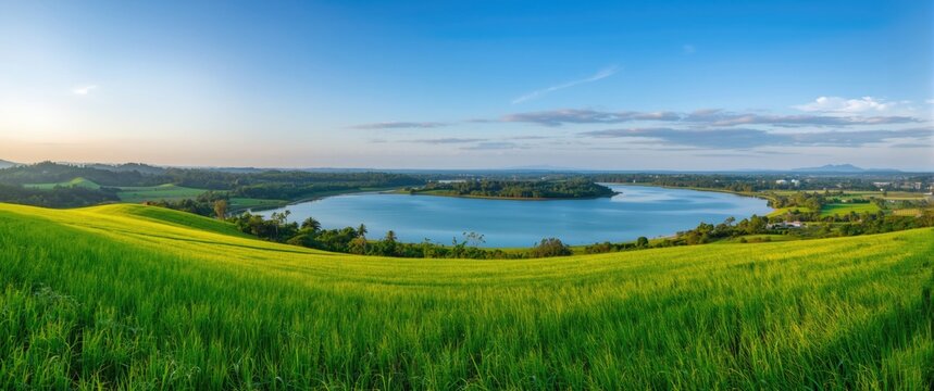 Rich, lush green grassland surrounding Lake BSB in Semarang
