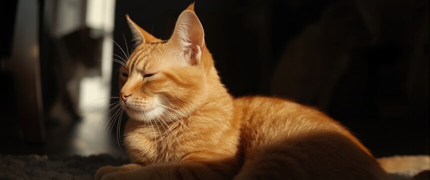 Orange Cat Lounging and Sunbathing