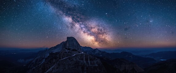 Fototapeta premium Mountain peak with Milky Way overhead