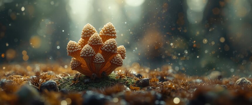 Myxomycete fruit bodies of Physarum create a peculiar form featuring stripped stone texture