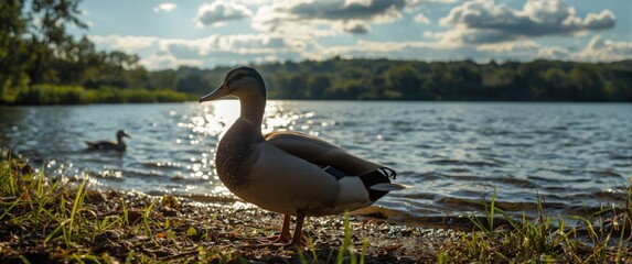 Fototapeta premium A gorgeous duck is shown in this image