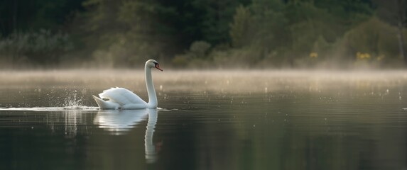 Graceful swan swimming in a serene lake
