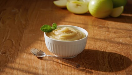 Freshly prepared apple mash in a white bowl, highlighting healthy fruit processing, World Nutrition Day
