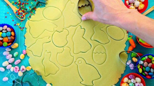 Easter cookie crafting involves creating festive treats by cutting shortcrust dough into traditional shapes like bunnies, eggs, and chicks using special cookie cutters, following detailed traditional 