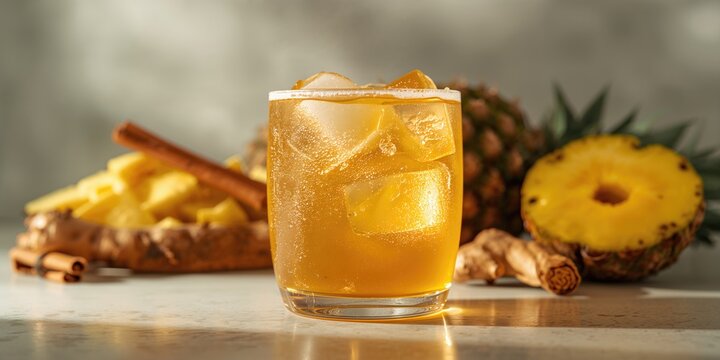 Homemade fermented Pineapple Kombucha, probiotic-rich juice tea, natural health drink, Earth Day