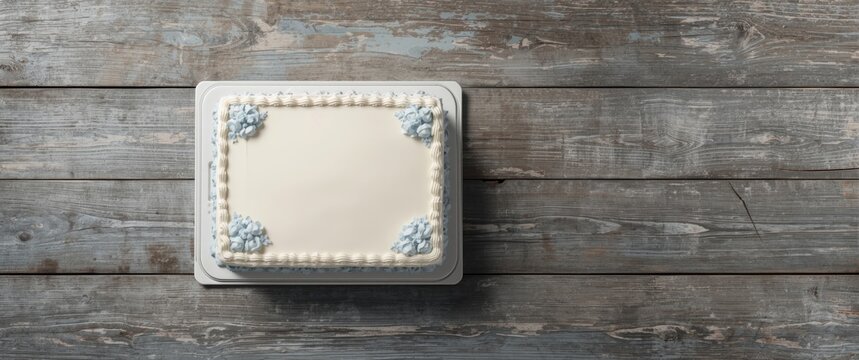 Celebration message on white and blue sheet birthday cake