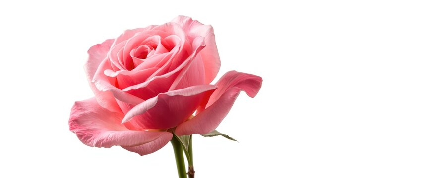 Isolated pink rose on white background. Rosa damascena, known as Damascus, Persian, Bulgarian, Taif, Isfahan, or Castilian rose, is a hybrid of Rosa gallica and Rosa moschata.