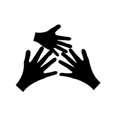 Obraz premium three black hands reaching towards each other in unity